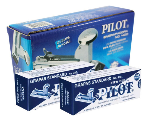 Kit Engrapadora Grapas Standard Pilot No. 400 Tira Completa Color Plateado