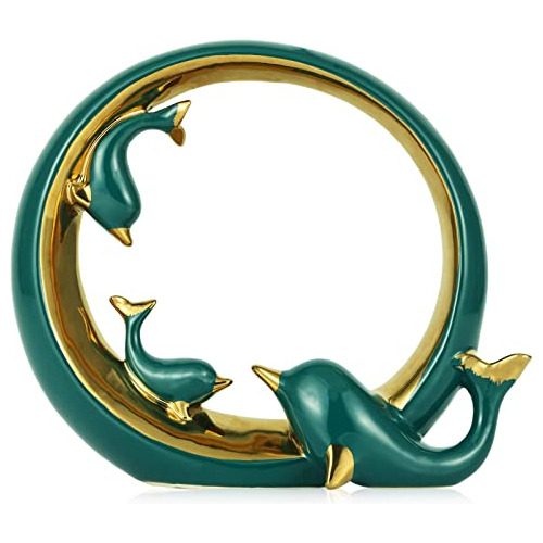 Figuras Minimalistas De Delfines De Cerámica De Oro Verde El