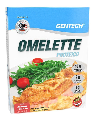 Delicioso Omelette Proteico Gentech Jamon Y Queso 7 Sobres