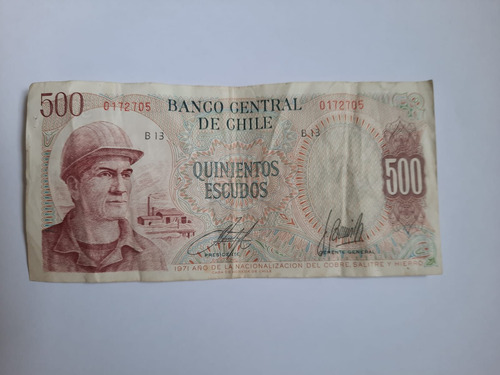 Billete De 500 Escudos República De Chile (minero B13)