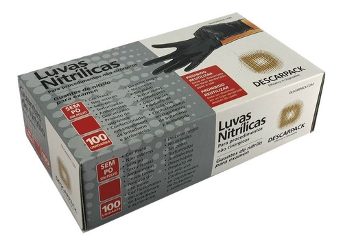 Imagem 1 de 1 de Luvas descartáveis antiderrapantes Descarpack cor preto tamanho  M de nitrilo x 100 unidades 