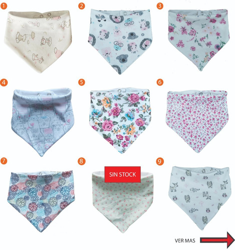Imagen 2 de 8 de Babero Bandana De Doble Algodón - Vta X Mayor - 10 Unidades