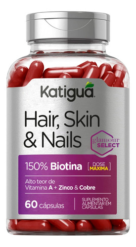 Hair Skin Nails Biotina Dose Máxima 60 Cápsulas Katigua