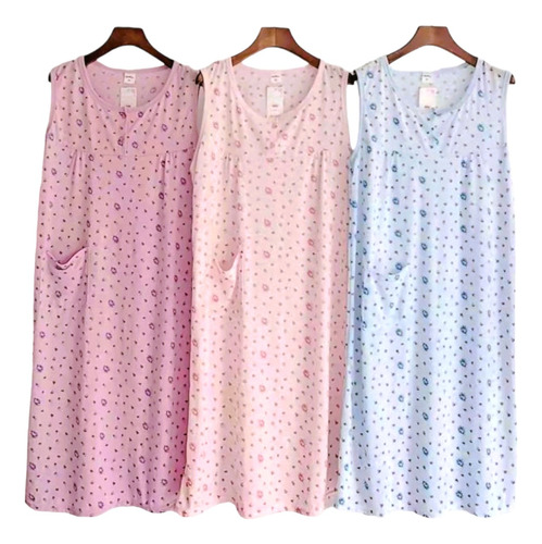 Pijama Camisola Mujer Sin Mangas Diseño Rositas