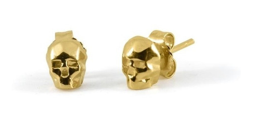 Aretes Calavera Skull En Plata Con Acabado En Oro