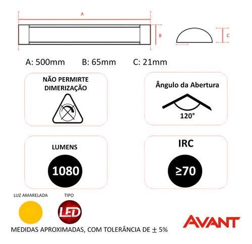 Luminaria Led Elegance Fit 18w 3000k 127V/220V Preto Avant Estrutura Preto Fosco 127V/220V
