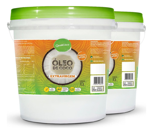 Kit 2 Óleo De Coco Extra Virgem Balde 10kg Qualicôco