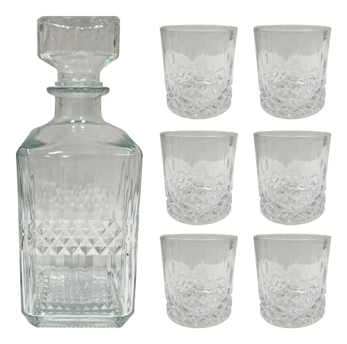 Set Whisky 7 Piezas Botella 6 Vasos Caja Regalo Pettish 