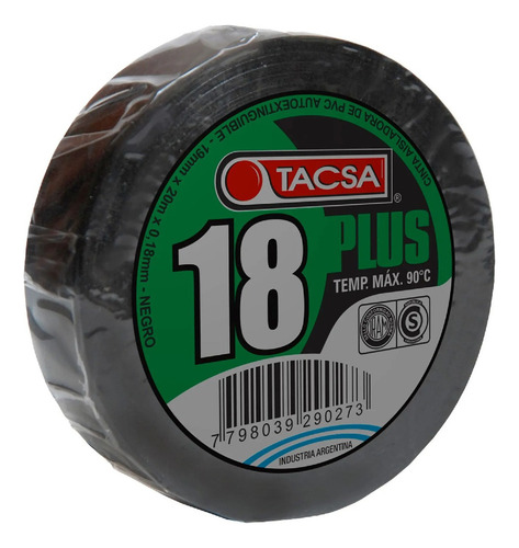 Cinta Aisladora Pvc Tacsa 18 Plus Negra 10 Metros Pack X 10 Color Negro Lisa