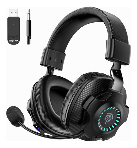 Auricular Inalambrico Easysmx V07W Negro Bluetooth 2.4G Jack 3,5 mm 3 Modos RGB Con Micrófono Desmontable Y Cancelación De Ruido