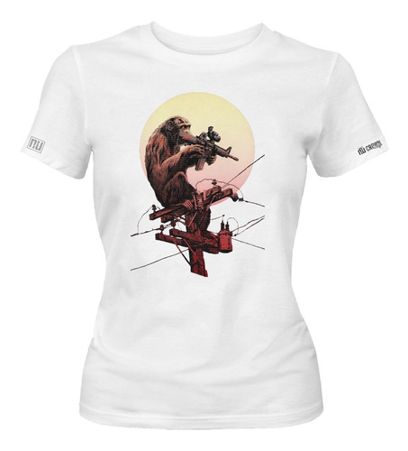 Camiseta Estampada Simio Fusil Metralleta Poste Mujer Idk