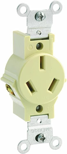 Toma Sencilla Marfil 20a + Pe / 125-250v Con  Tapa Leviton