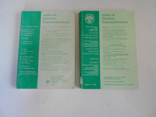 2 Anales De Literatura Hispanoamericana 1986 - 1988.