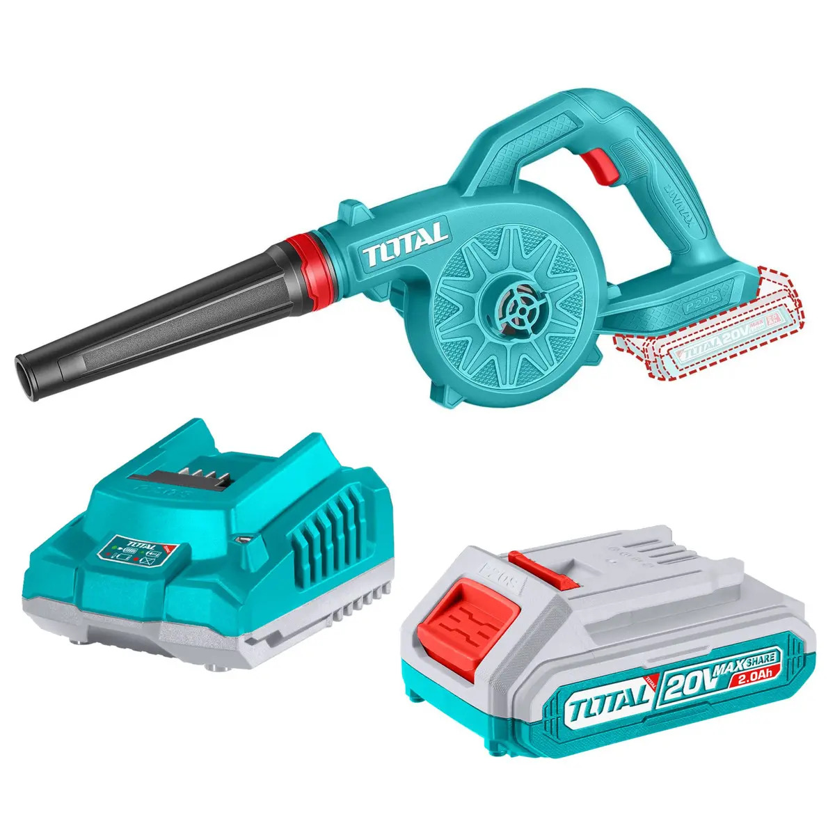 Soplador De Hojas Inalámbrico Total 20v, Jardinería - Con 1 Batería 2.0ah Litio-ion Y Cargador - Tabli20781