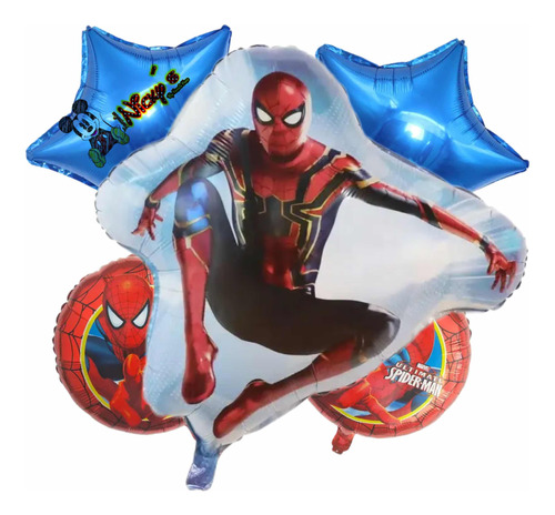 Set De 5 Globos Spiderman Hombre Araña  Fiesta Infantil 