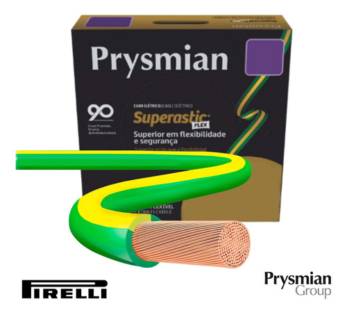 Cabo Flexível Pirelli 10mm Verde/amarelo 750v 100mts