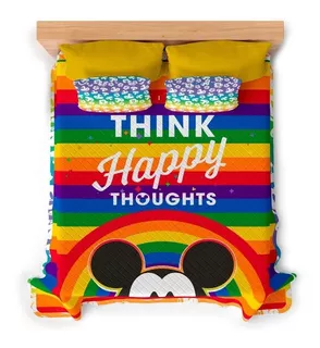 Colcha Edredon Rainbow Pride Mickey Queen Size Con Fundas