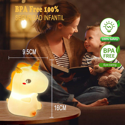 Luz Nocturna Unicornio Multicolor Táctil Recargable Usb