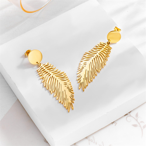 Pendientes Colgantes En Forma De Pluma De Acero Inoxidable 3