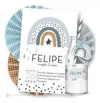 Comprar Kit Imprimible Arcoiris Nordico Boho Invitacion Celeste