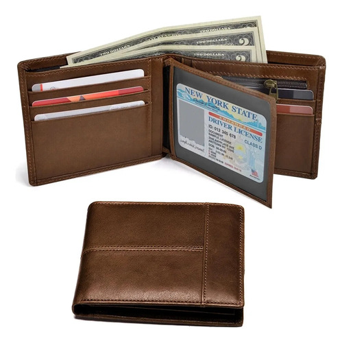 Cartera Hombre Piel Genuina Cartera Antirrobo Rfid/billetera Mxcheckk