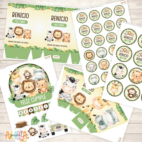 Kit Imprimible Animales Selva Safari Personalizado