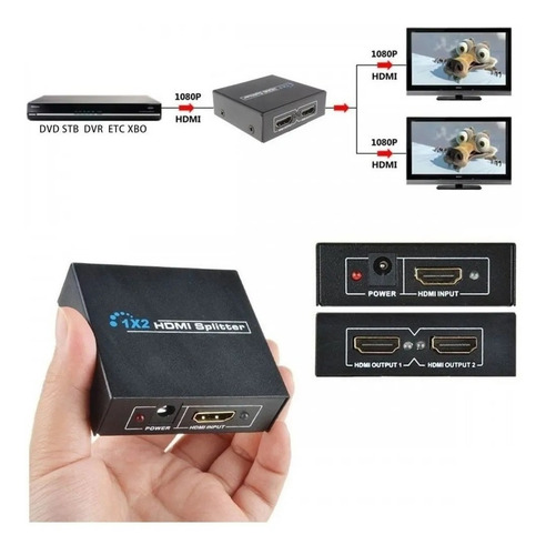 Imagen 3 de 6 de Multiplicador Splitter Hdmi 1 Entrada X 2 Salidas 1080 3d