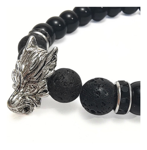 Pulsera De Hombre Con Piedra De Lava Dije Dragón