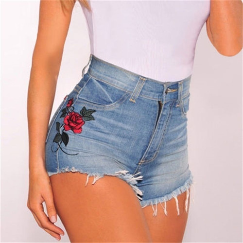 Sexy Pantalones Cortos Vaqueros Short Mujer Dama Rosas Moda