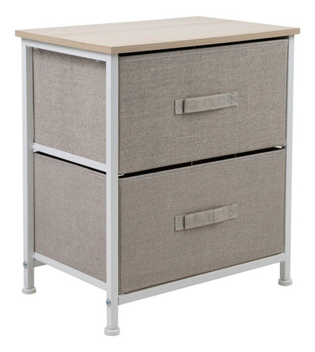 Kinghouse KINGCHEST2 Mesa de Noche Comoda 2 Cajones De Tela Tablero De Madera Recamara Color Beige