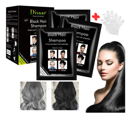 Shampoo Colorante Negro Para Cubrir Canas En 5 Minutos 10sob