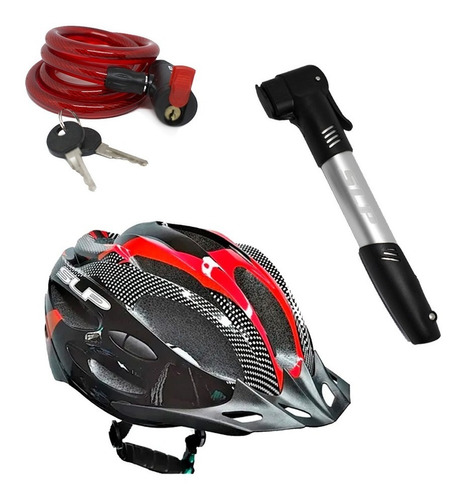 Kit Seguridad Para Bicicleta Ciclismo Casco Inflador Candado