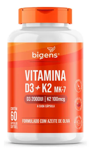 comprar Vitamina D3 + K2 Mk7, 2000ui | K2 100mcg 60cps, Bigens Sabor Neutro