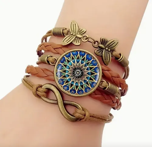 Pulsera Brazalete Mandala Bohemio Cuero Mujer Accesorio Moda