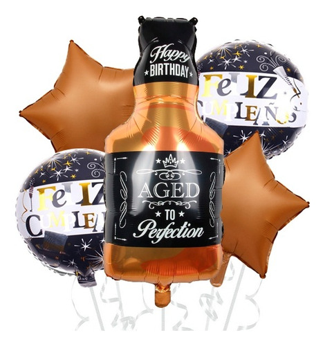 Globo Metalizado Bouquet Botella Whisky Happy Birthday