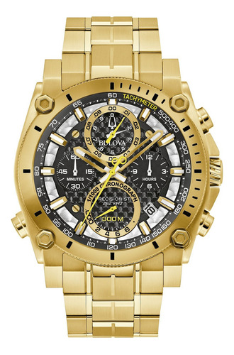 Reloj Bulova 97b218 Precisionist Para Caballero Correa Dorado Bisel Dorado Fondo Negro