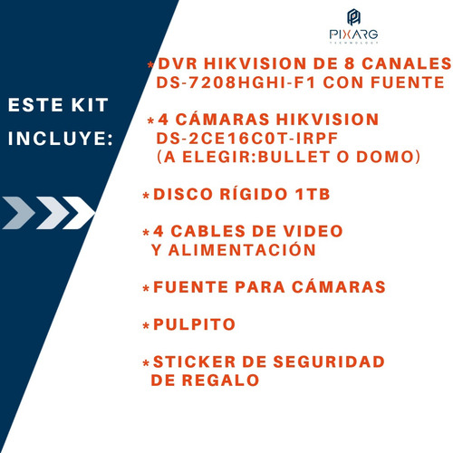 Kit 4 Camaras Exterior Dvr Hikvision 8 Ch Fullhd Lite + Disco + Cables O Baluns