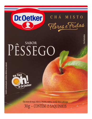 Chá Pêssego Dr. Oetker Flores e Frutas Caixa 30g 15 Unidades
