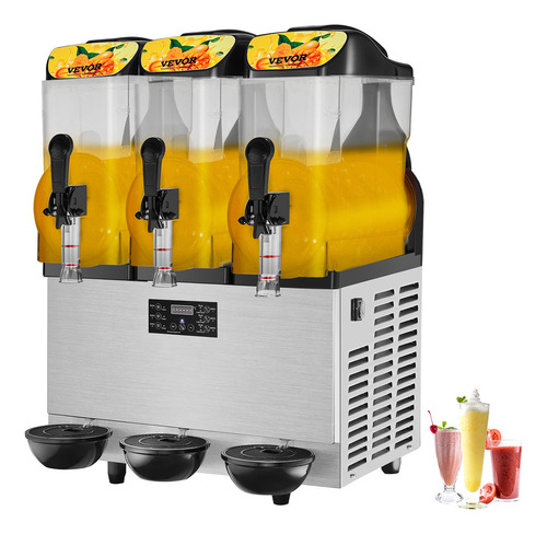 Vevor Maquina Granizadora Smoothies 3 Cilindro 12l*3 1200w Color Negro