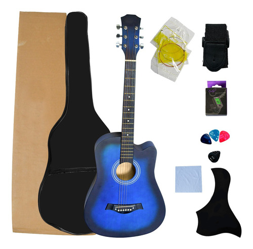 Guitarra Acustica Curva Kit Paquete Con Accesorios Completo Color Azul Orientación De La Mano Diestro