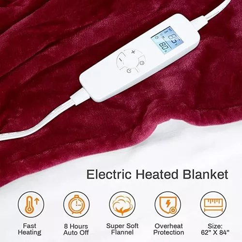 Manta térmica eléctrica con 6 niveles de calefacción y apagado automático  de 8 horas, tamaño individual de 84 x 62 pulgadas, manta cálida de cuerpo