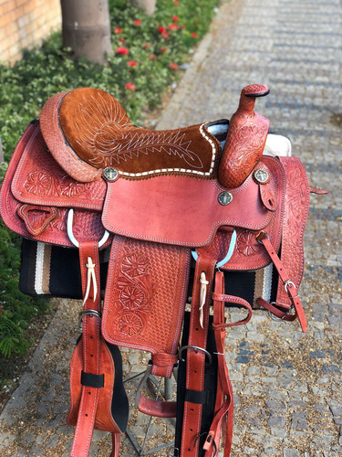 Sela Prova De Laço E Team Roping Profissional Entalhada Inox