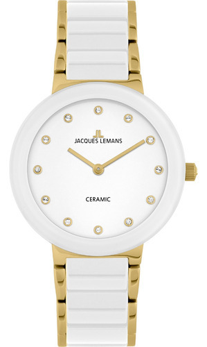 Reloj Jacques Lemans 42-7l Color De La Correa Blanco Y Dorado Color Del Bisel Blanco Color Del Fondo Blanco