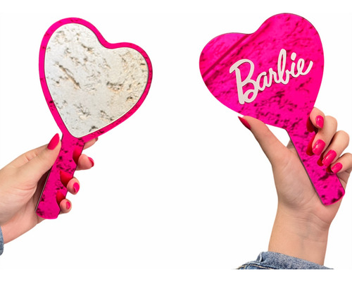 Espelho De Mão Barbie Acrílico Espelhado Maquiagem Multiuso Moldura Pink