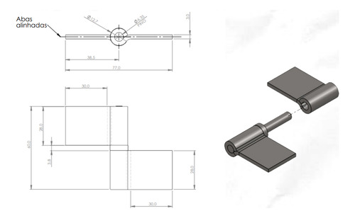 Kit 3 Dobradiça Pino Gonzo Inox C/ Aba (60/77mm) Portão Port