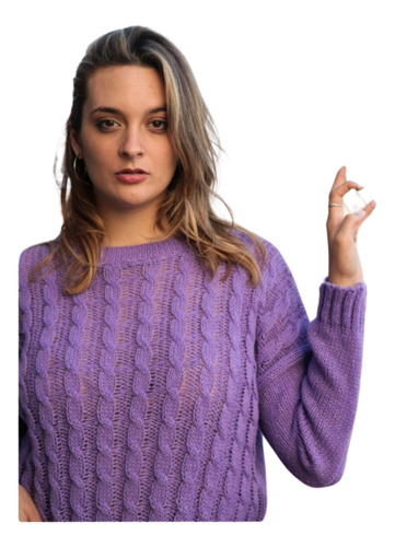 Sweater De Lana Color Lila. Mujer. 