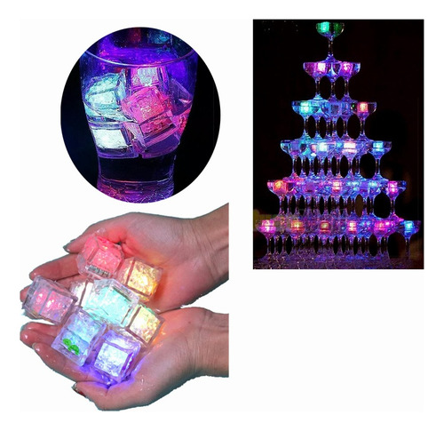 Hielos Led Con Luces 12 Unidades Cotillon Fiesta Fluor Luz