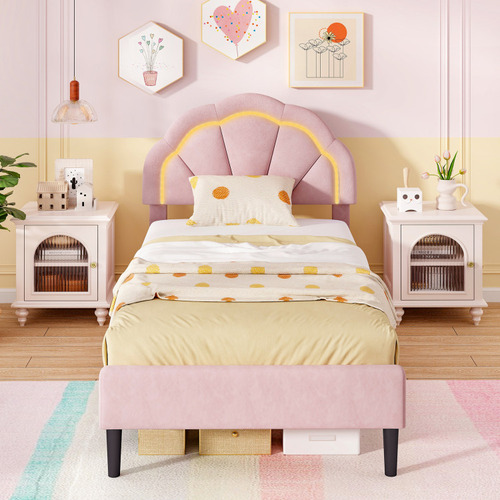 Base De Cama Rosa Con Luz Led Gpl Individual