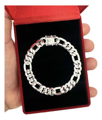Pulseira Masculina De Prata 925 3x1 Grossa 10mm Fecho Gaveta