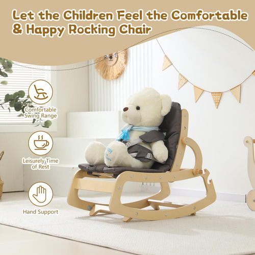 Silla Mecedora De Madera Ajustable 3 En 1 Gris Ergonómica
